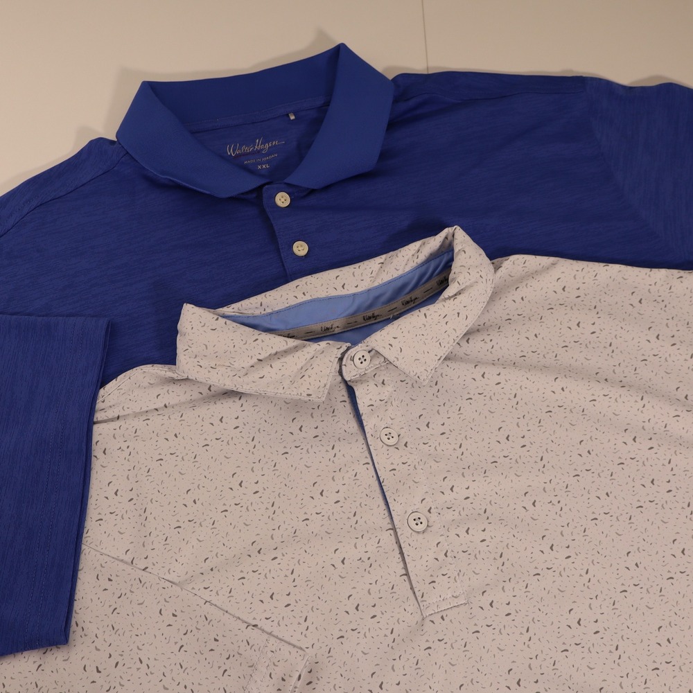 Walter Hagen Golf Polo Shirts Lot of 2 Mens XXL Blue Heather White Print XXL